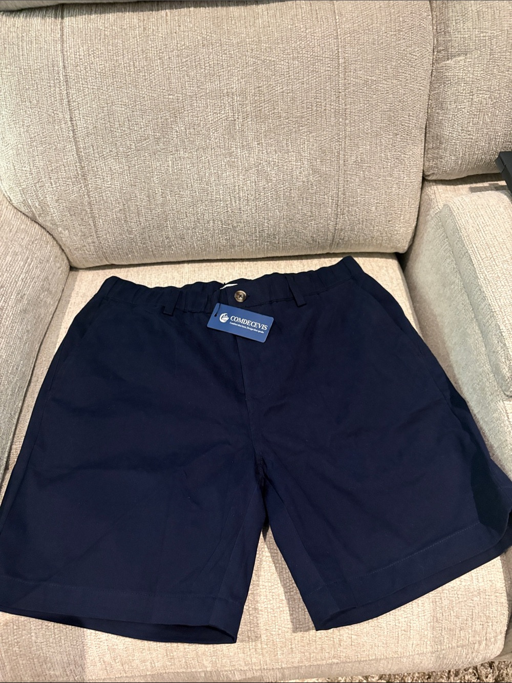 Comfortable Navy Flat-Front Men’s Shorts with Elastic Waist